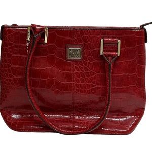 (SOLD) Anne Klein Women’s Red Snakeskin Textured Shoulder Bag Purse